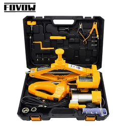 FOVOW 3 Ton Electric Car Jack Kit Lifting Set 12V 3 in 1 scissors car Jacks With Impact Wrench And Pump Auto Lift repair Tools