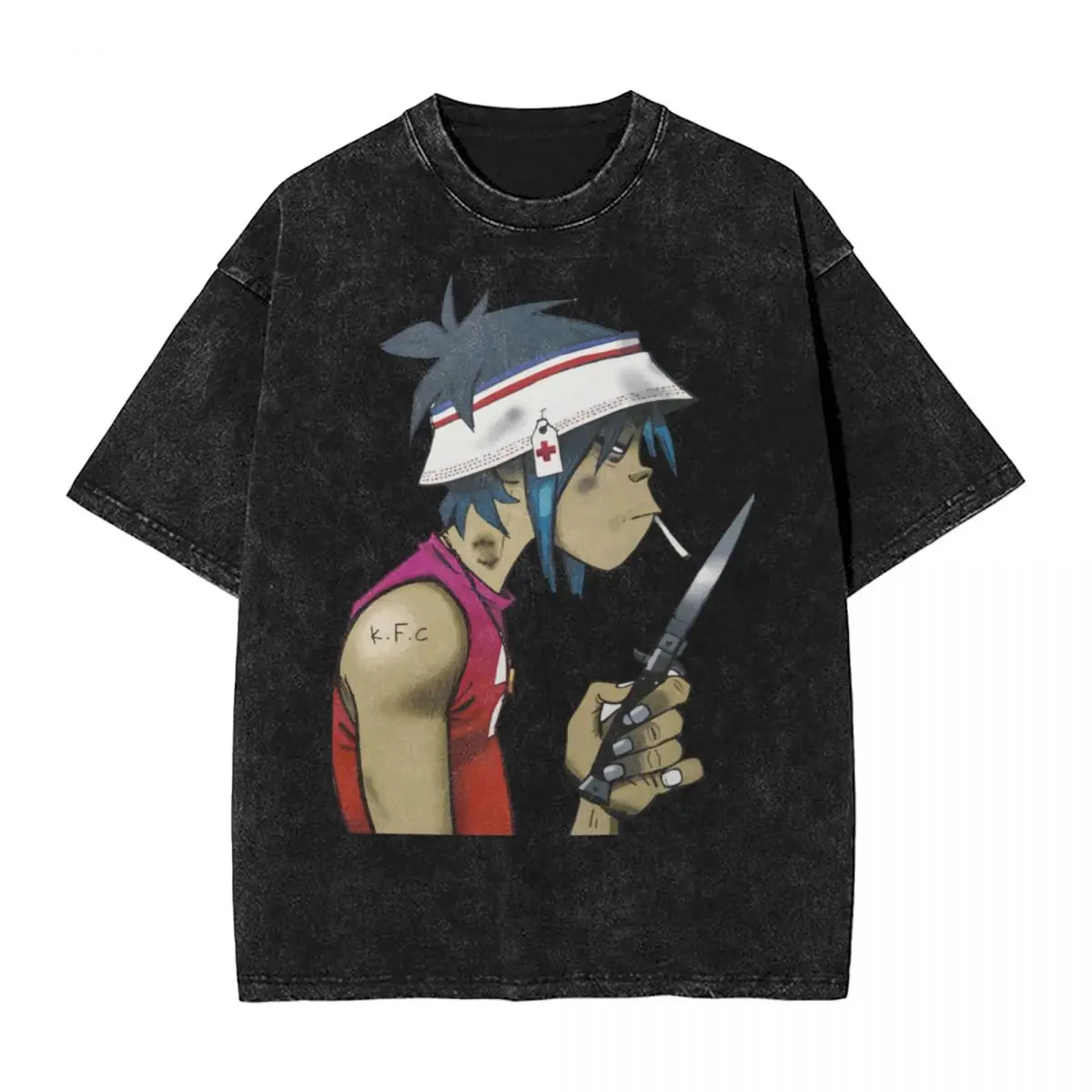Music Band Gorillaz Smoking Washed T Shirts Streetwear Hip Hop Vintage T-Shirt Tees for Men Women Short Sleeve Harajuku Summer