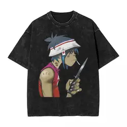 Music Band Gorillaz Smoking Washed T Shirts Streetwear Hip Hop Vintage T-Shirt Tees for Men Women Short Sleeve Harajuku Summer