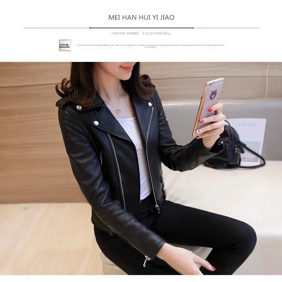 New 2026PU Leather Women's Short Jacket Motorcycle Style Spring Autumn Fashion Ladies' Slim Fit Biker Coat No Brand Registered