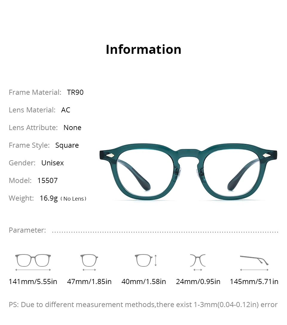 NIANZHEN Acetat-Brillengestell für Herren, Neue Quadratische Markendesign-Brille für Damen, Retro Vintage Brillen, Johnny Depp Brillen 5507 – Detail 2