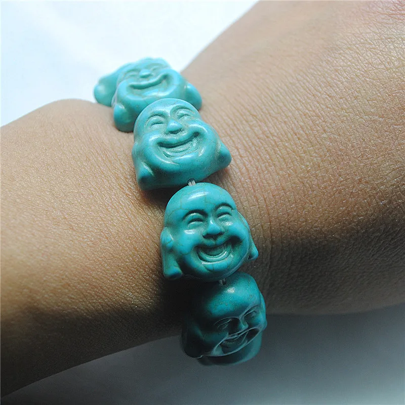 1PC Women Bracelets Natural Blue Turquoise Stone Material 21X21MM Smile Buddha Head Good For PARTY WEARING HOT SELLING