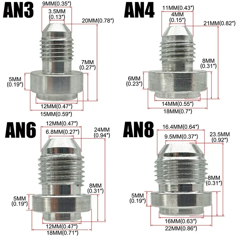 10X AN3 AN4 AN6 AN8 AN10 AN12 AN16 AN20 Male Weld On Fitting Adapter Weld Bung Aluminum Hose Pipe Tube Straight Fitting Silver