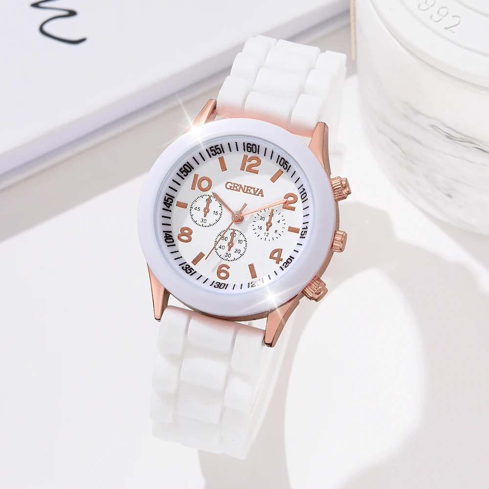 1PCS White Simple Luxury Silicone Strap Watch Casual Fashion Quartz Watch Is The Perfect Gift For Her (No Box)