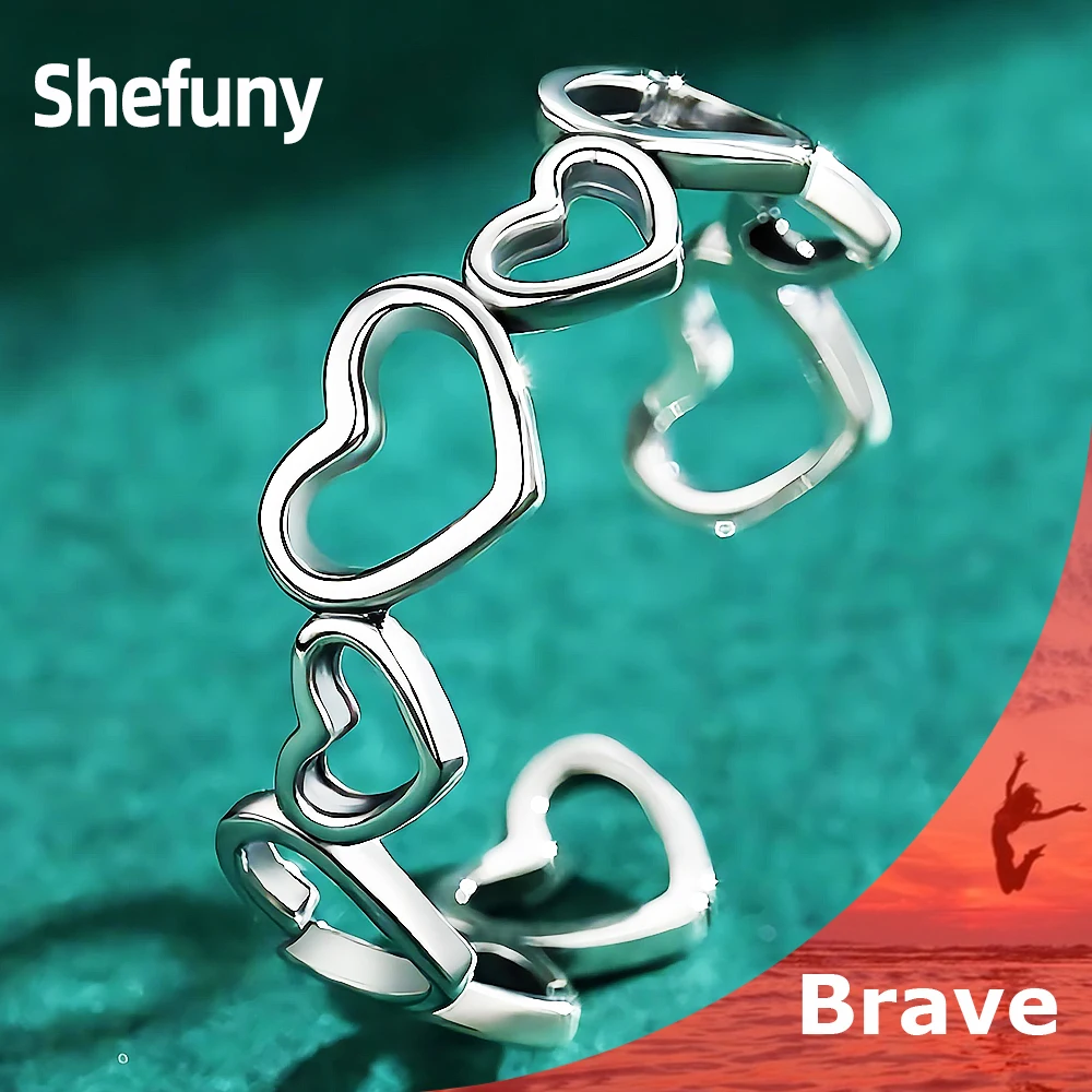 

925 Sterling Silver Hollow Carved Design Heart Adjustable Finger Rings Forever Love Open Size Rings For Women Fine Jewelry Gift