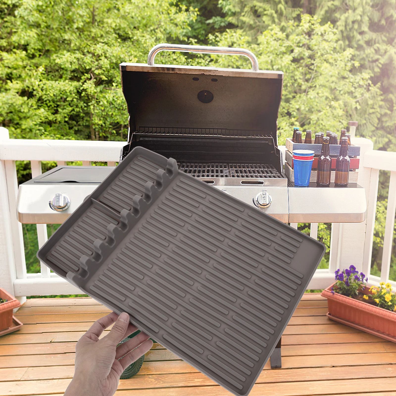 

Silicone Grill Mat Food Grade BBQ Pad Heat Resistant 500F Nonstick Easy Cleaning Griddle Tool Rest Small Mats