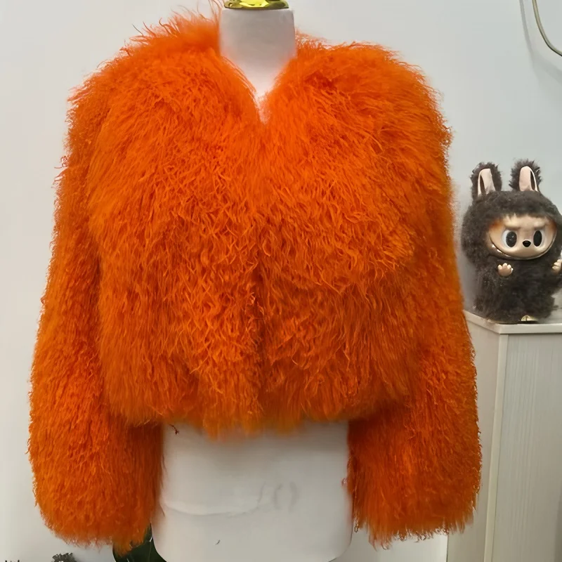 نمط جديد شتاء دافئ حقيقي المنغولية المدبوغة معطف جلد الغنم الأبيض سترة في الهواء الطلق المرأة السفر حفلة معطف الفرو الحقيقي