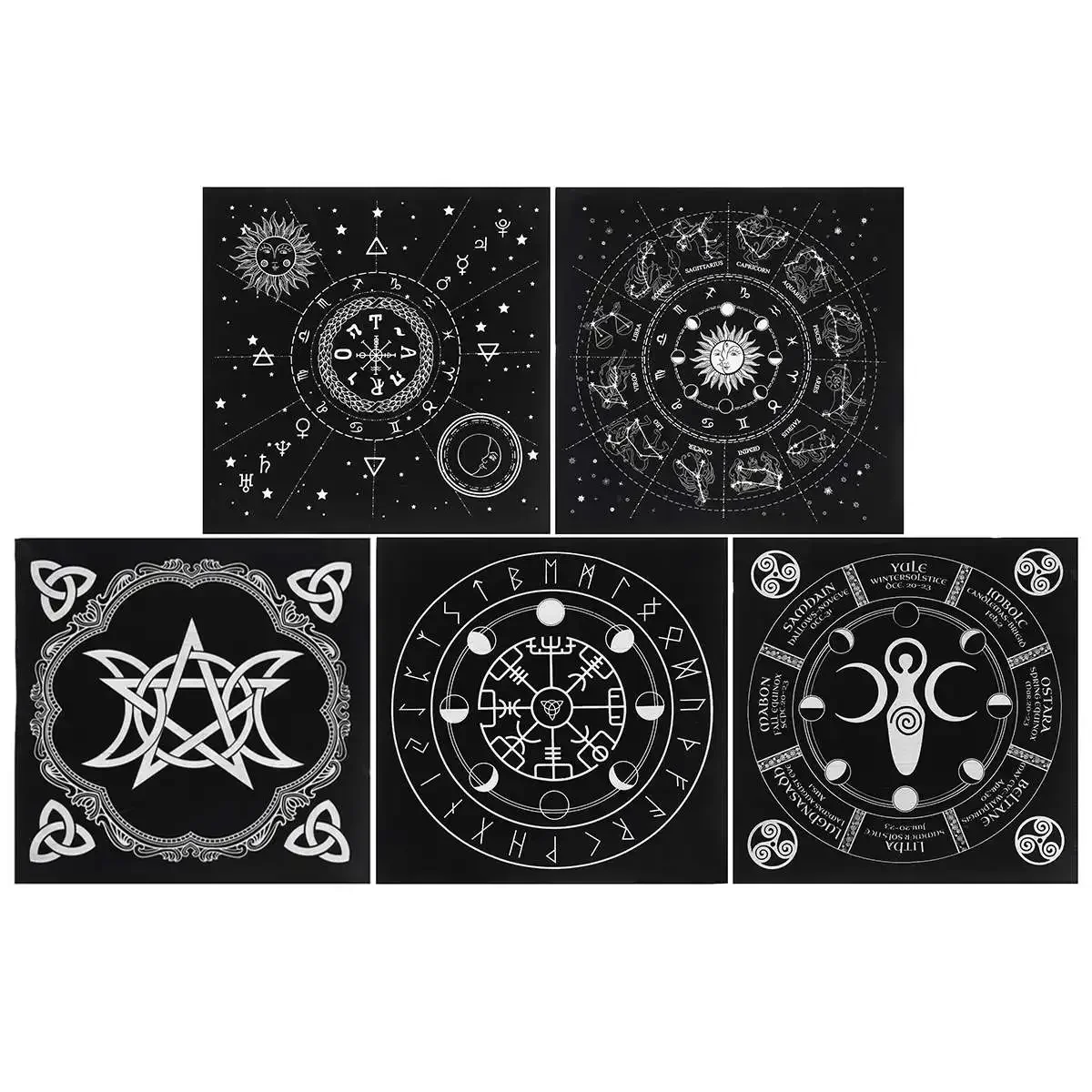 4 Types 49x49cm Tarot Tablecloth Triple Moon Pentagram Pagan Altar Tarot Cloth Velvet Black