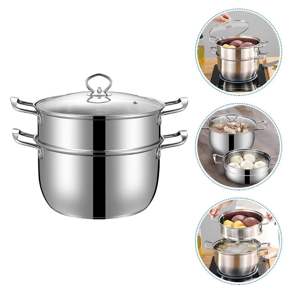 

Multi-Functional Stainless Steel Steamer Pot Double Handle Cooking Pot Steaming Boiling Simmering Soup Cooker