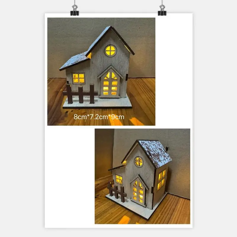 Wooden Lighted Christmas Houses Snow Frosted Roofs Warm LED Glow Holiday Home Table Decor