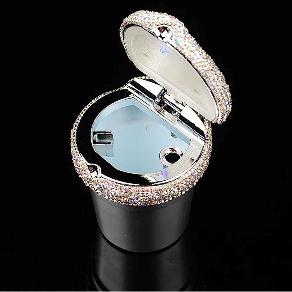 High Classic Silver White Car Ashtray with Blue LED Light Great Styling Gift for Men and Women  Car Accessories