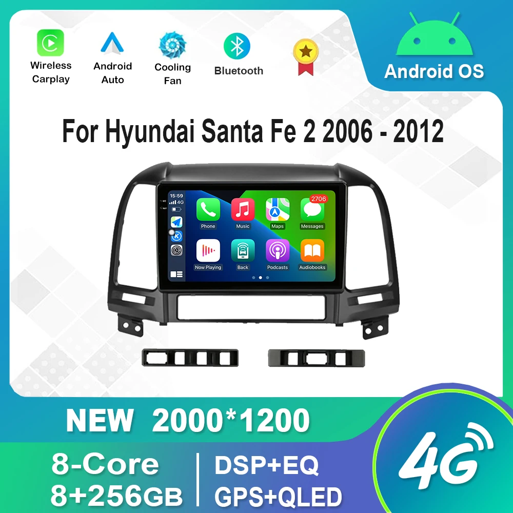 

Android Auto HD Touch Screen Video Multimedia Player 4G WiFi Bluetooth GPS DSP For Hyundai Santa Fe 2 2006 - 2012