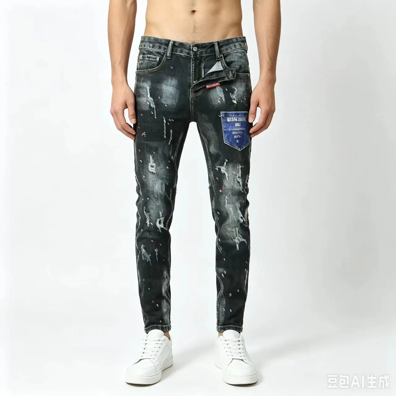 Fashionable new men's jeans, washed with water, nostalgic stretch, slim fit, black jeans, Italian designer straight leg pants, h