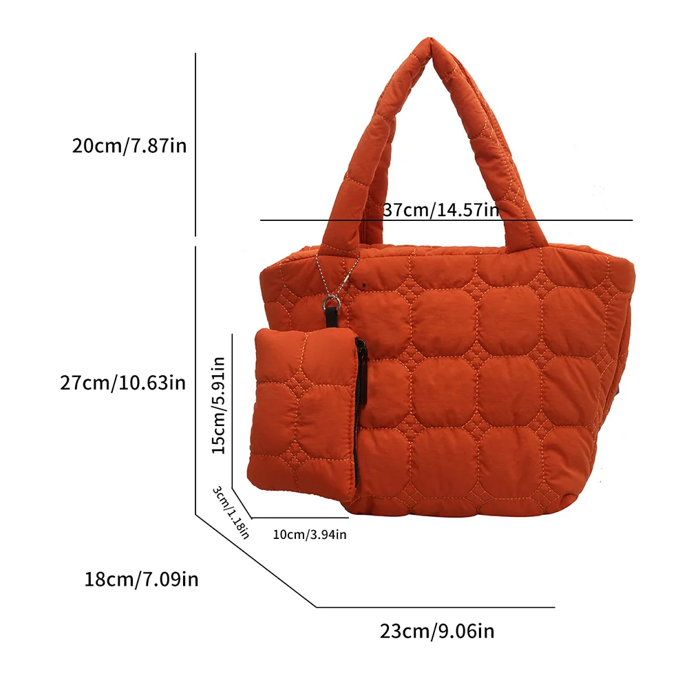 Large Capacity Padding Shoulder Bag Women Lightweight Puffer Tote with Purse Handbag Cotton Padded Large Capacity Commuting Bag