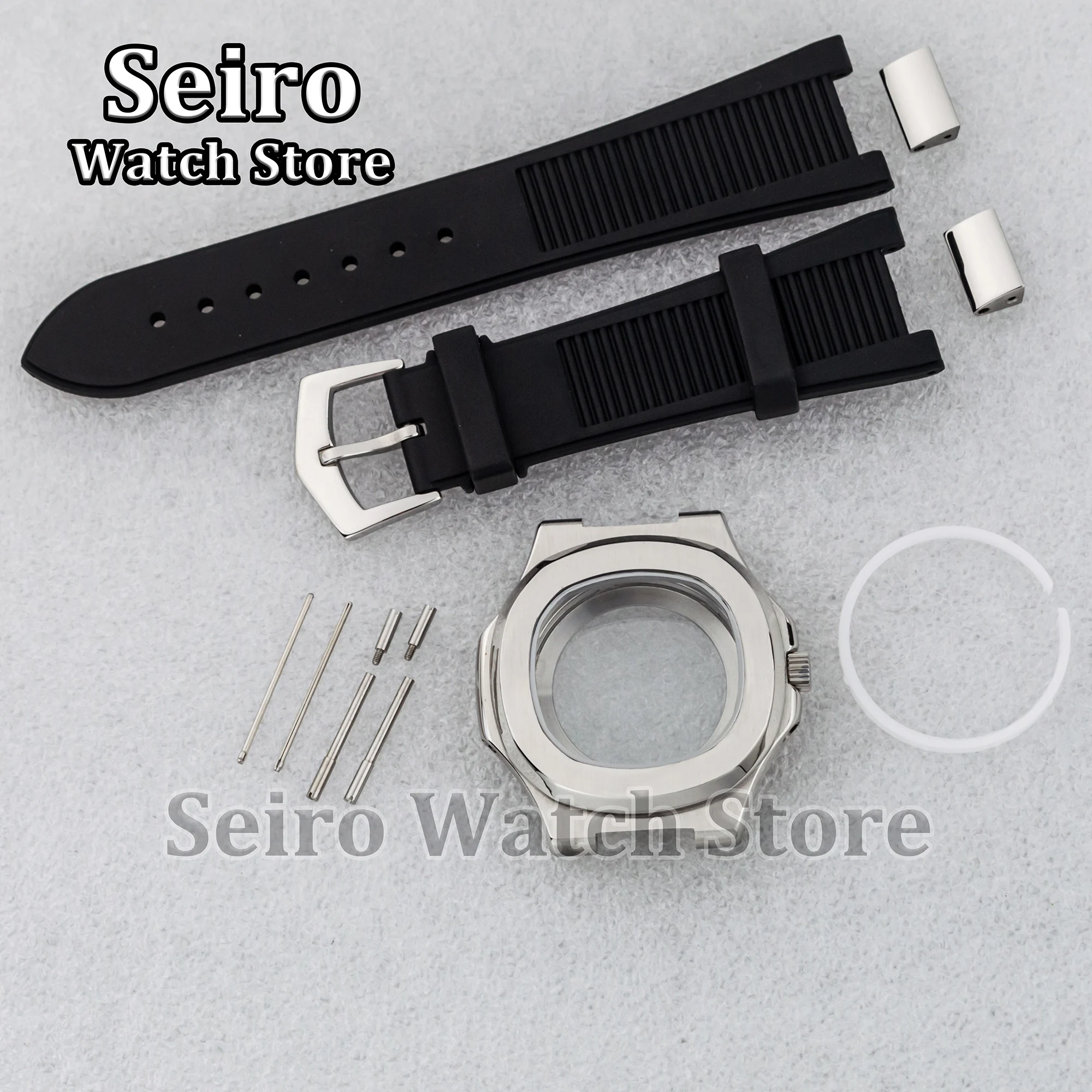 41MM Watch Case Sapphire Glass Rubber Watch Strap Silver Plated Rose Gold Black Gold Watch Parts for Nautilus NH35 NH36 Movement