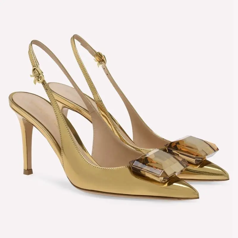 

Летние сандалии, пикантные женские туфли на высоком каблуке с острым носком и квадратной пряжкой, элегантные женские сандалии на тонком каблуке с кристаллами, новый стиль