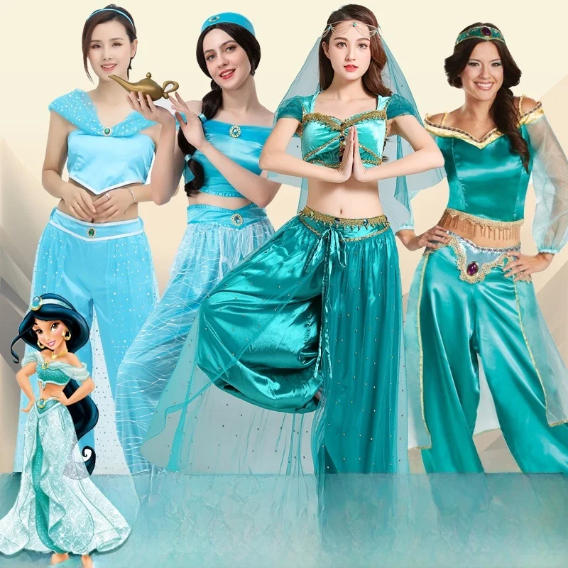 Disfraz de Princesa Jasmín de Aladdin para Mujer, Adulto y Niña, Ropa de Actuación, Disfraz de Navidad Cómodo y Ajustable