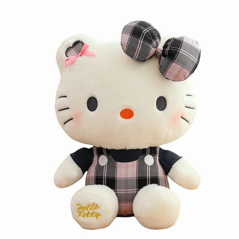 Sanrio Hello Kitty Plüschtier, süßes kariertes Kleid, Kitty-Puppe, Stofftier für Kinder, Geburtstag, Weihnachten, Geschenk, Plüschtier, Mädchen, Kissen, Dekor