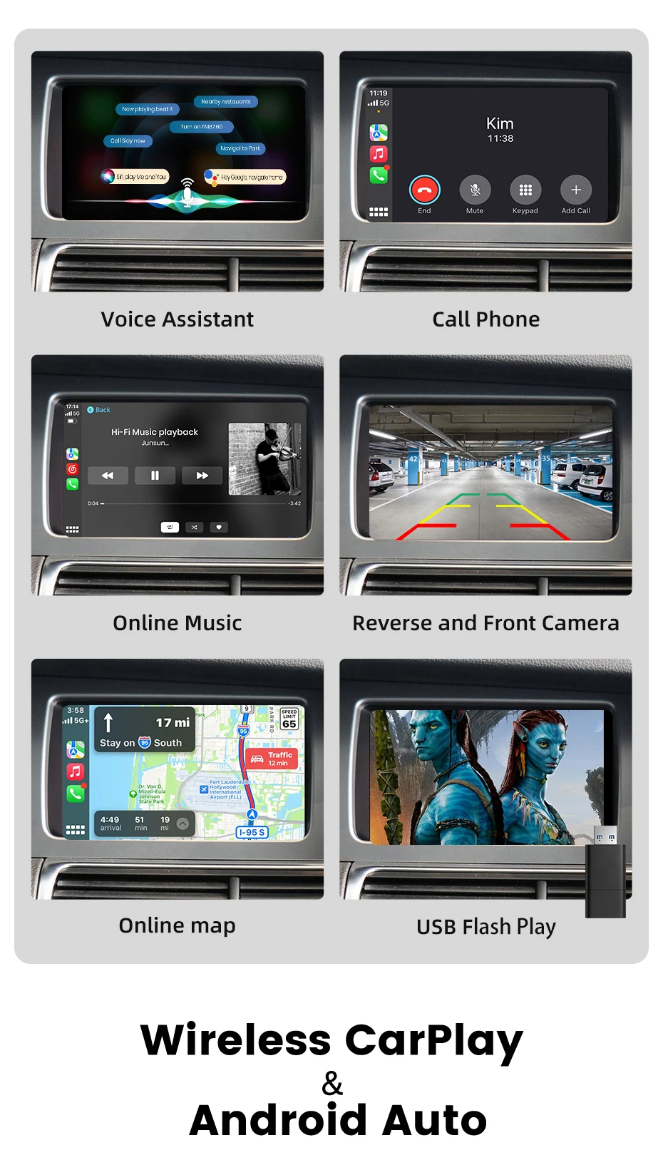 Junsun Wireless CarPlay Android Auto Decoder für Audi A6 C6 A7 C7 2009-2011 für Audi Q7 2010-2015 MMI 3G Airplay Mirror Link – Detail 2