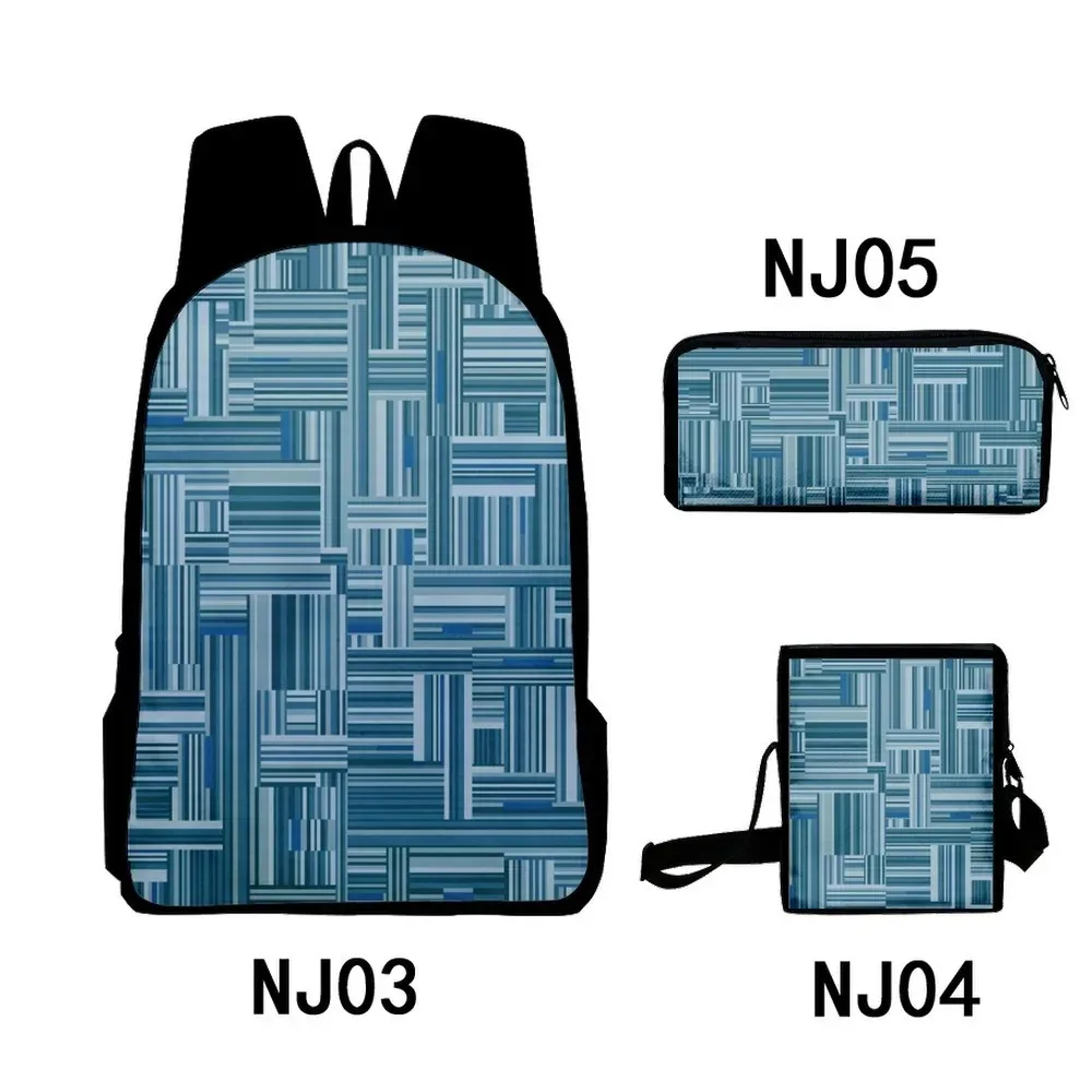 Harajuku 3pcs/set, with geometric stripes, 3d printing, for school, laptop, backpack, shoulder bag, case