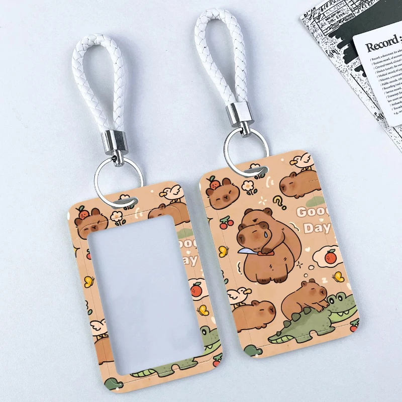 

Dinosaur Brown Animal Girls Door Card Case Student Bus Card Meal Card Protection Case with Lanyard Women Badge Holder Keychain