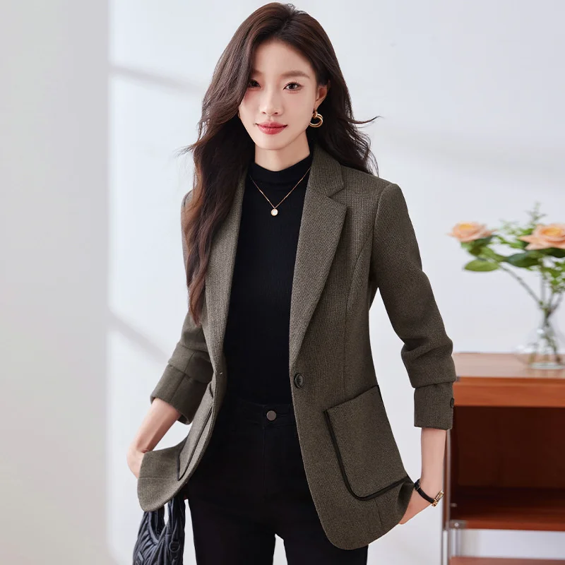 2025 Autumn Winter Women Wine Red Suit Jacket Ladies Blazer Female Long Sleeve Single Button Formal Jacket Coat Female Outerwear