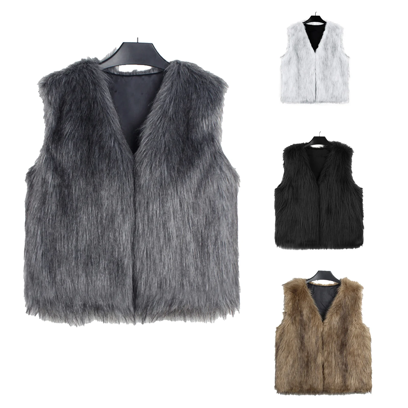 Women Gilet Fashion Solid Color Sleeveless Faux Fur Vest Open Front Jackets Vest Solid Outwear