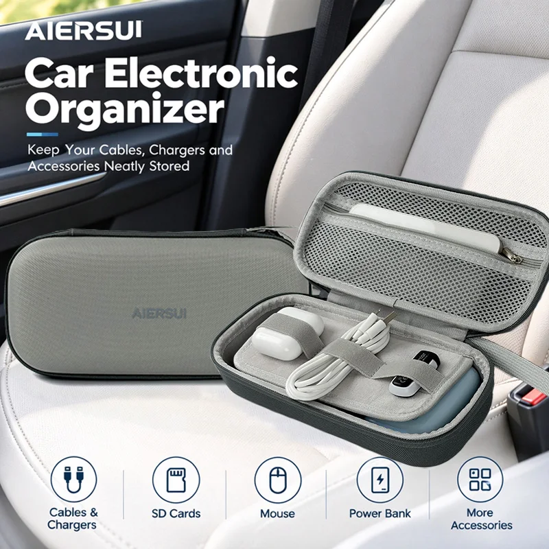 AIERSUI Car Electronic Organizer Travel Cable Organizer Bag Pouch Portable Carry Case for Cable Charger SD Card Mouse Power Bank