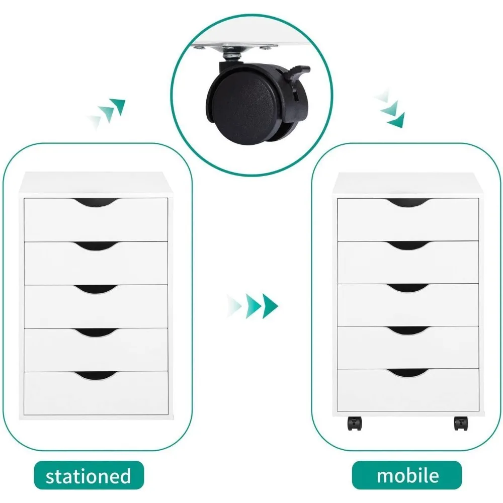 Высокий комод с 5 ящиками и колесами, вместимость 180 фунтов, белый