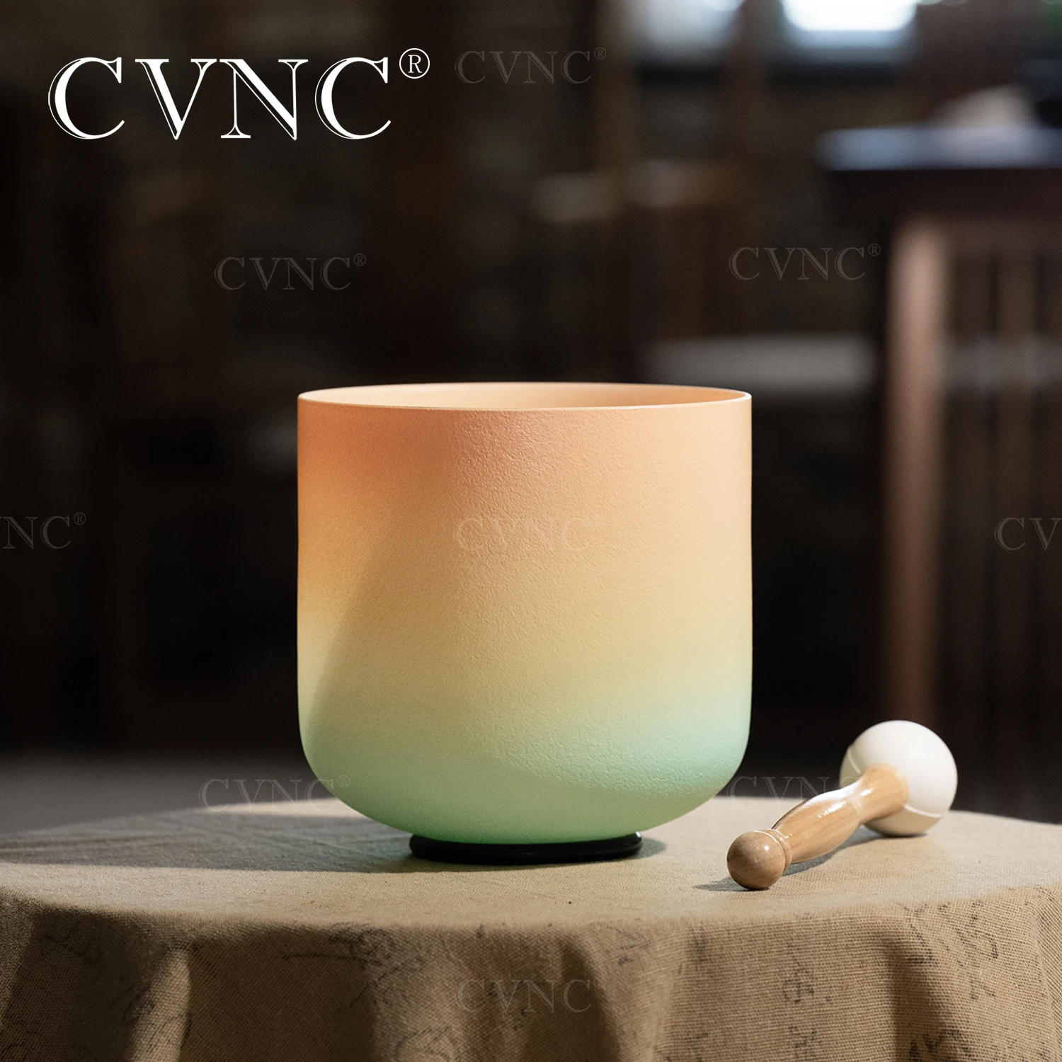 CVNC 7 Inch 440/432HZ CDEFGAB Note Desert Sunset Quartz Crystal Singing Bowl Chakra For Sound Healing and Meditation with Mallet