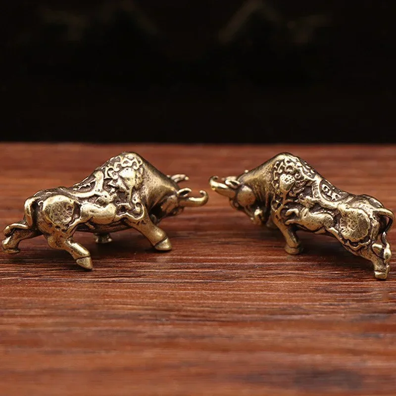 Brass Lucky Bull Statue, Copper Animal Figurine for Home & Office Desk Decor, Wealth Bring Ornaments