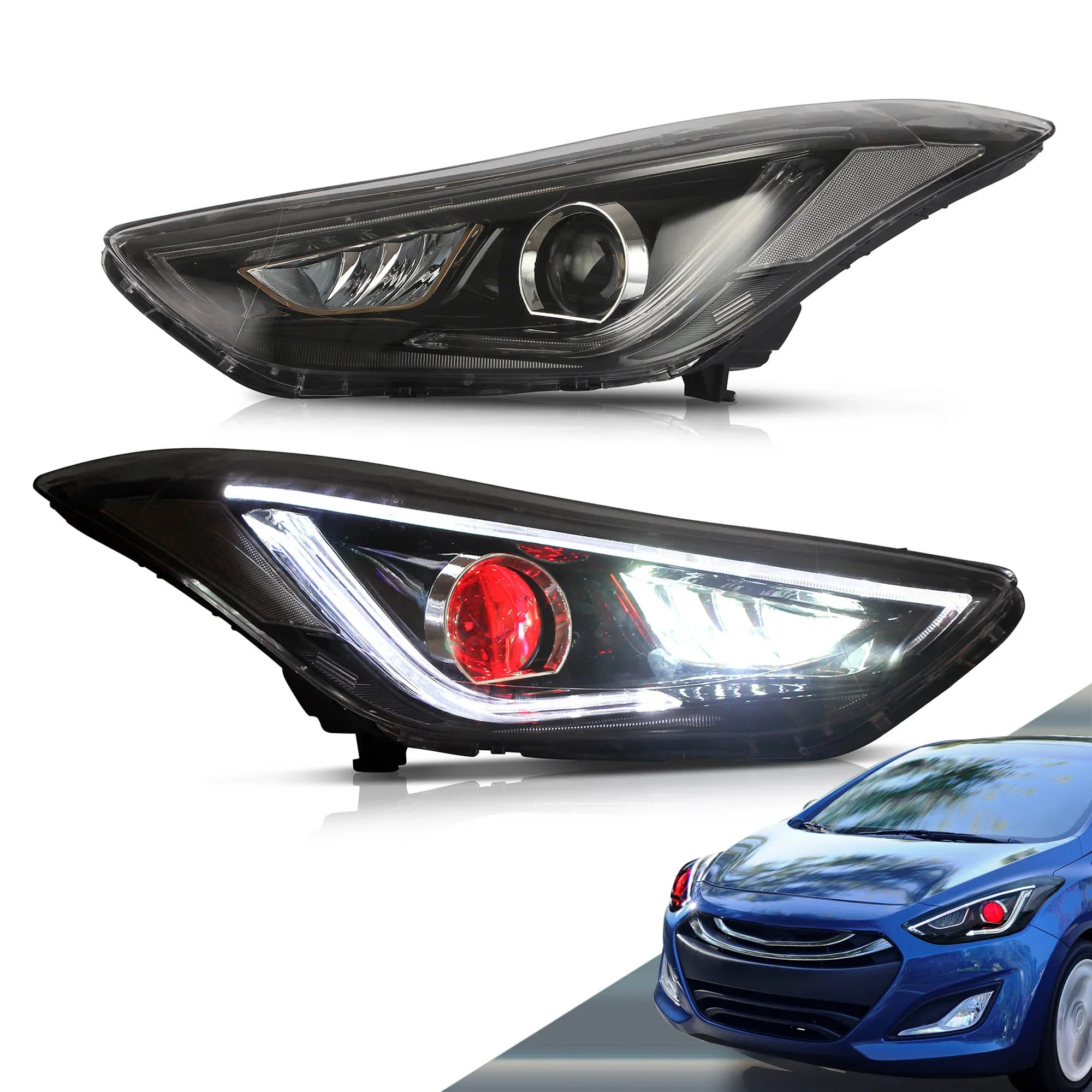 VLAND Dual Beam Projector Headlights For  Elantra (Avante MD) 2011-2015 Sedan & Coupe Front Lights