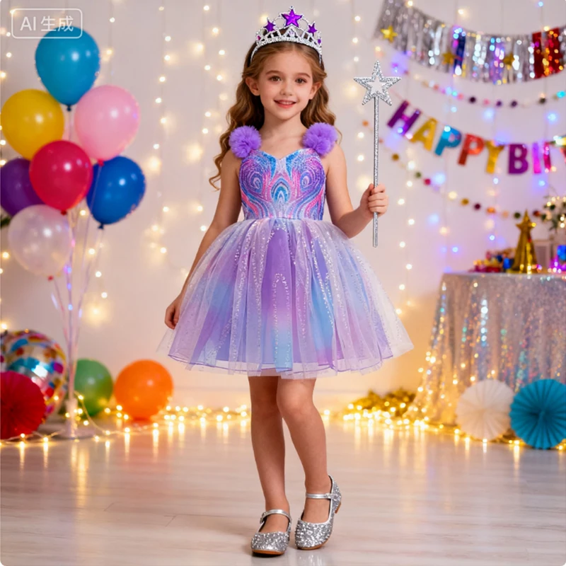 Carnival Costume For Children Fancy Tulle Purple Princess Dress Halloween Costume	Wicked Witch Cosplay Dress Birthday Dress