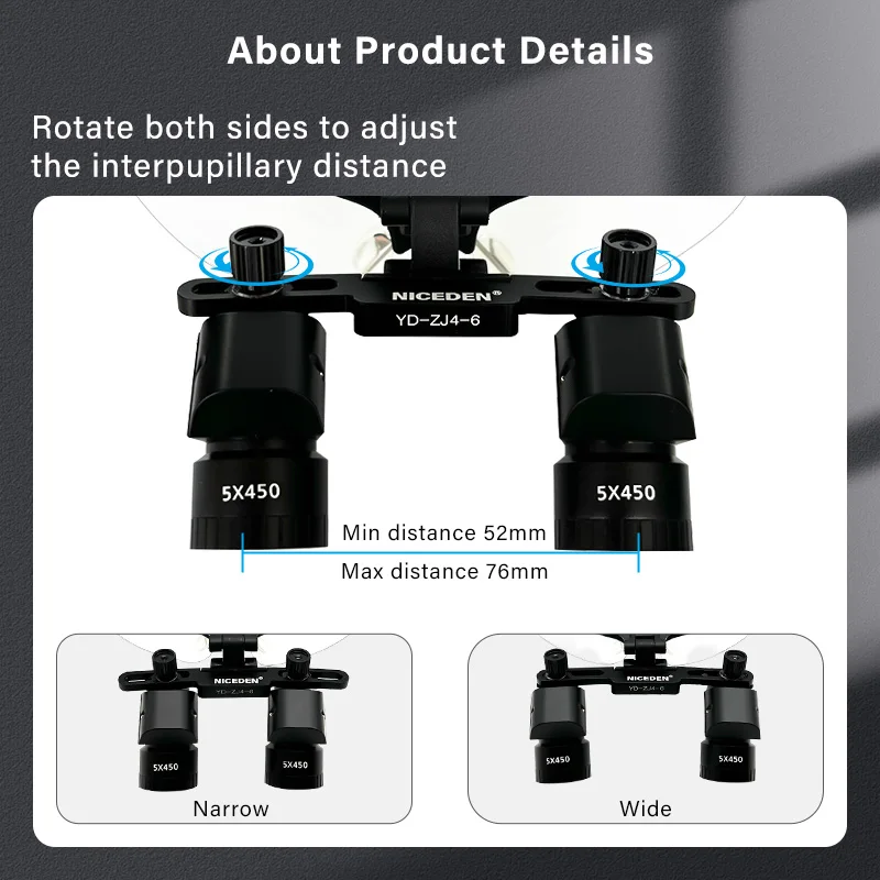 Niceden haute qualité den tal Loupes montées sur la tête 4X-6X loupe coin 45 degrés phare Oral dentiste chirurgie médicale