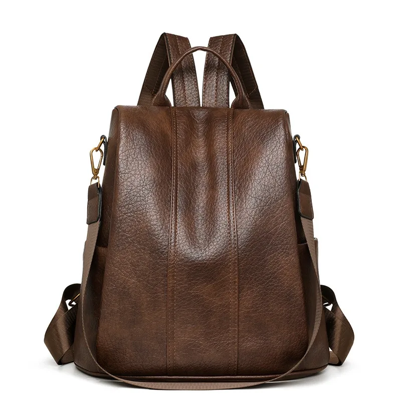 New Anti-theft Backpack Women High Quality Soft Faux Leather Vintage Backpack Ladies Travel School Bag Large Capacity Rucksack