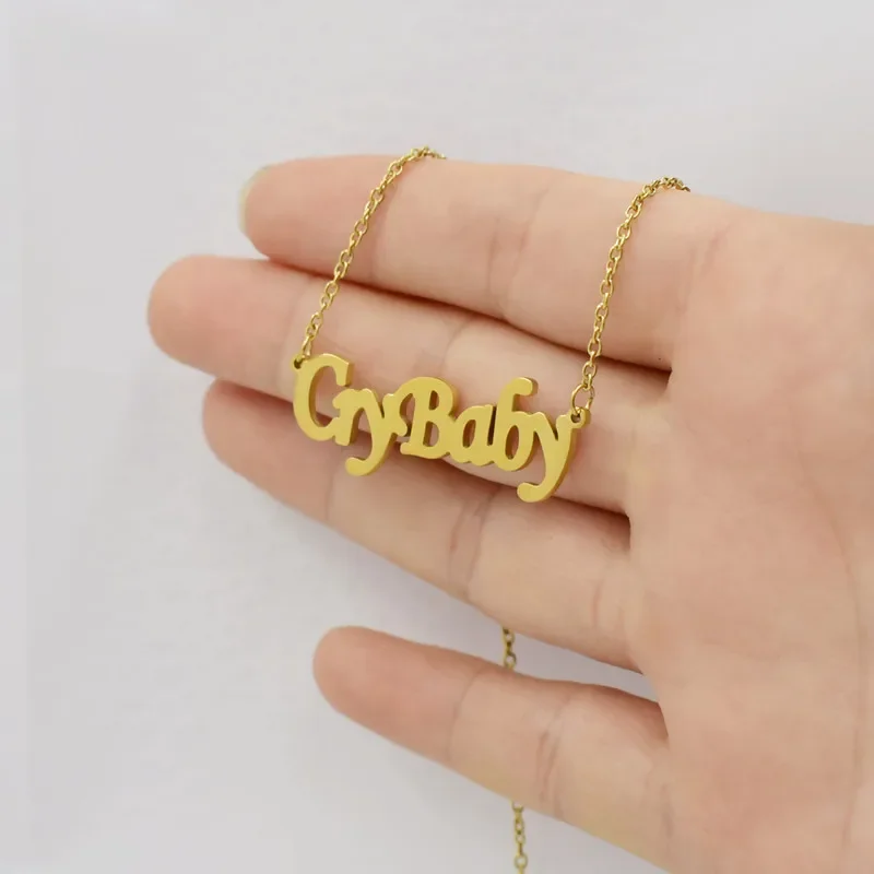 Gothic Crybaby Charm Pendant Cursive Font Choker Necklace Hip Hop Jewelry Old English Babygirl Birthday Gift BFF