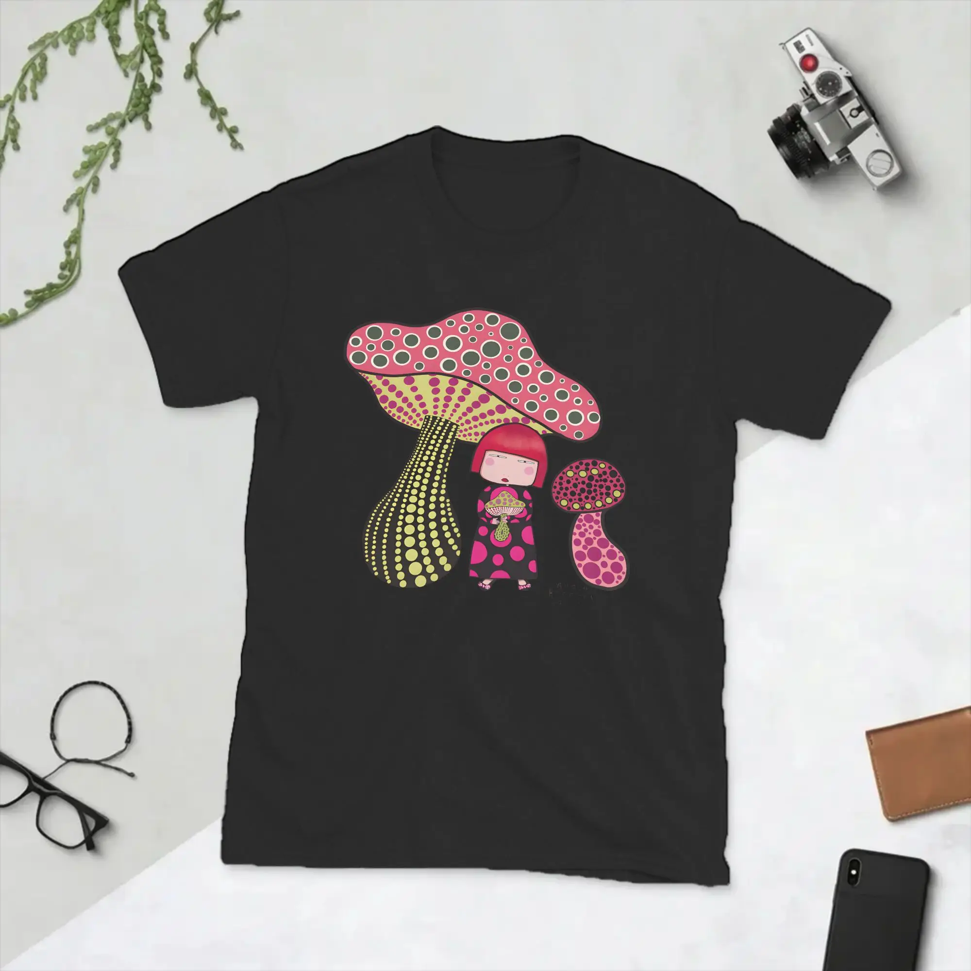 Men's Mushrooms Girl Y-Yayoi Kusama T Shirts  Cotton Clothing Creative Short Sleeve Crew Neck Tees Gift Idea T-Shirts