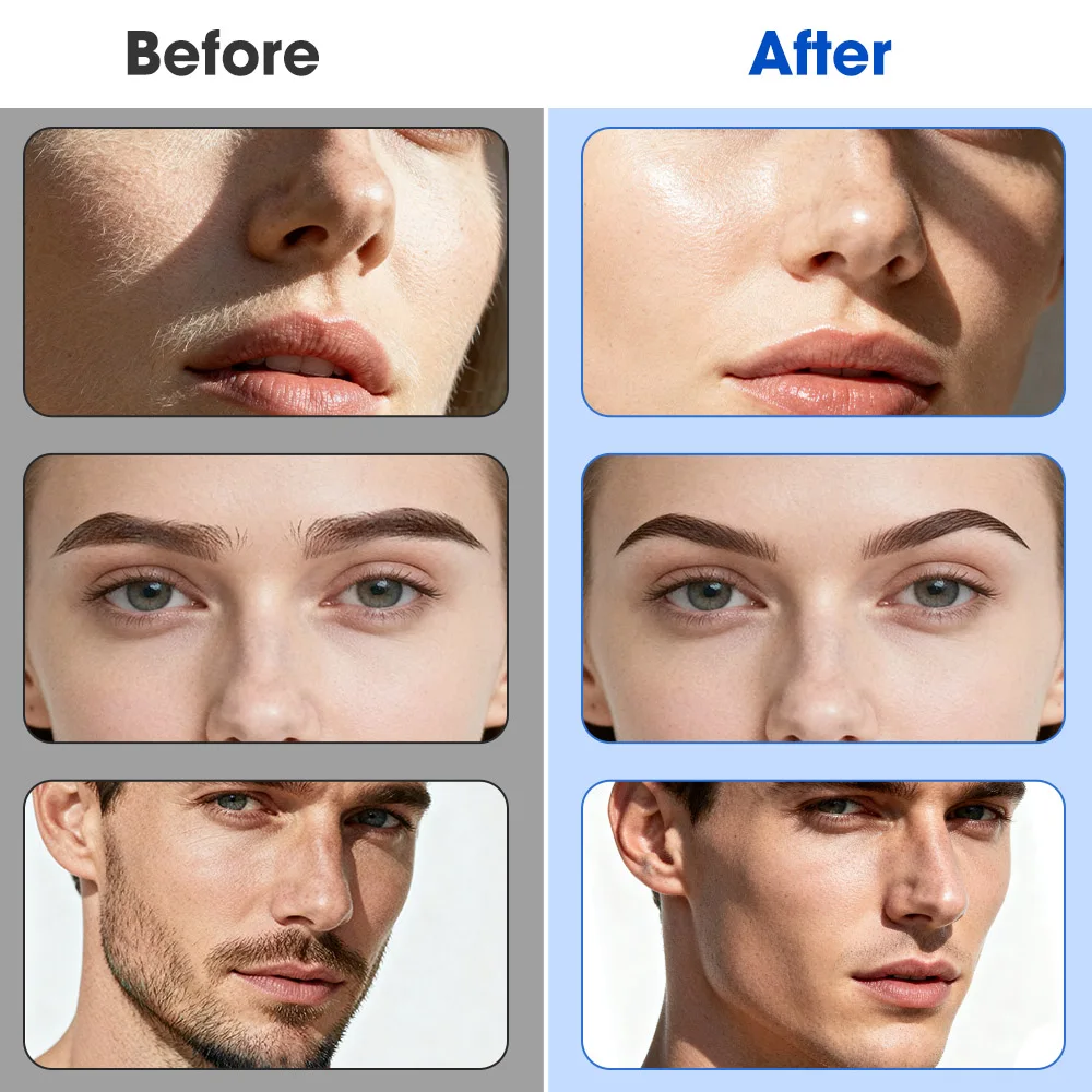 سونيك Dermaplaning الحلاقة للنساء الوجه تقشير الشعر والزغب أداة إزالة الصواميل اللحية أداة قص الحواجب مع الضوء 6 استبدال شفرات