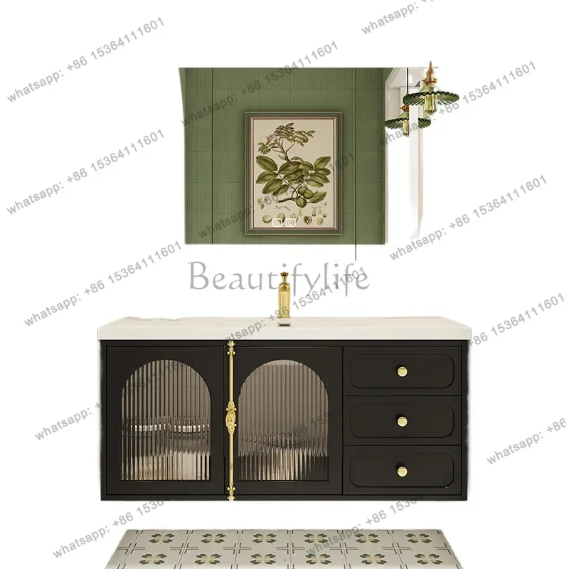 

Oak light French bathroom cabinet combination ceramic integrated basin medieval bathroom wash basin washstand