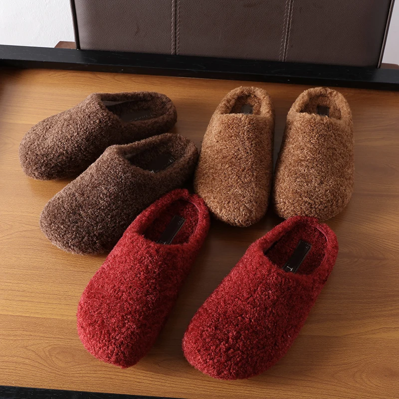 Fur Non-slip Comfortable Granular Fleece Cosy Warm Wrap Slippers Women Vintage Fluffy Slippers Winter Padded Shoes Luxury Lady