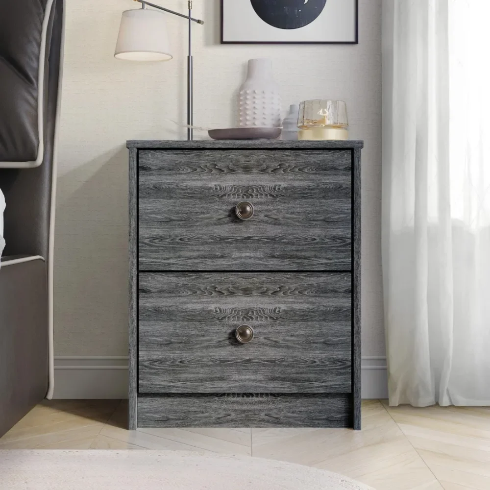 Vintage Nightstand with 2 Drawers, Dark Gray Bedroom Bedside Table Nightstand End Side Organizer Storage