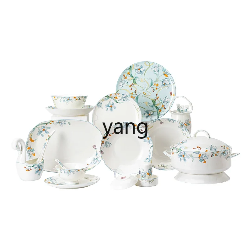 XYY tableware set, new bowls and plates, household Chinese pastoral ceramic bowls