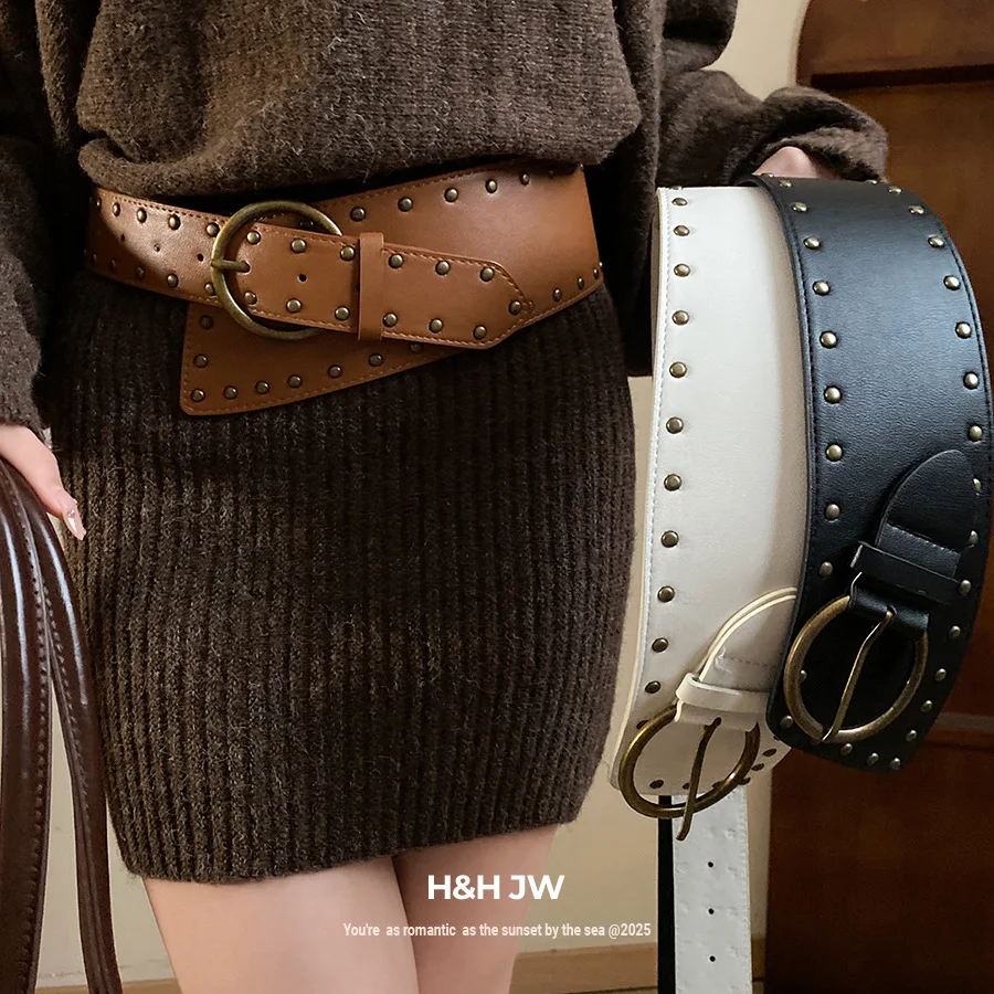 

Женский широкий пояс-корсет для декора платья, модный асимметричный ремень с заклепками в стиле панк