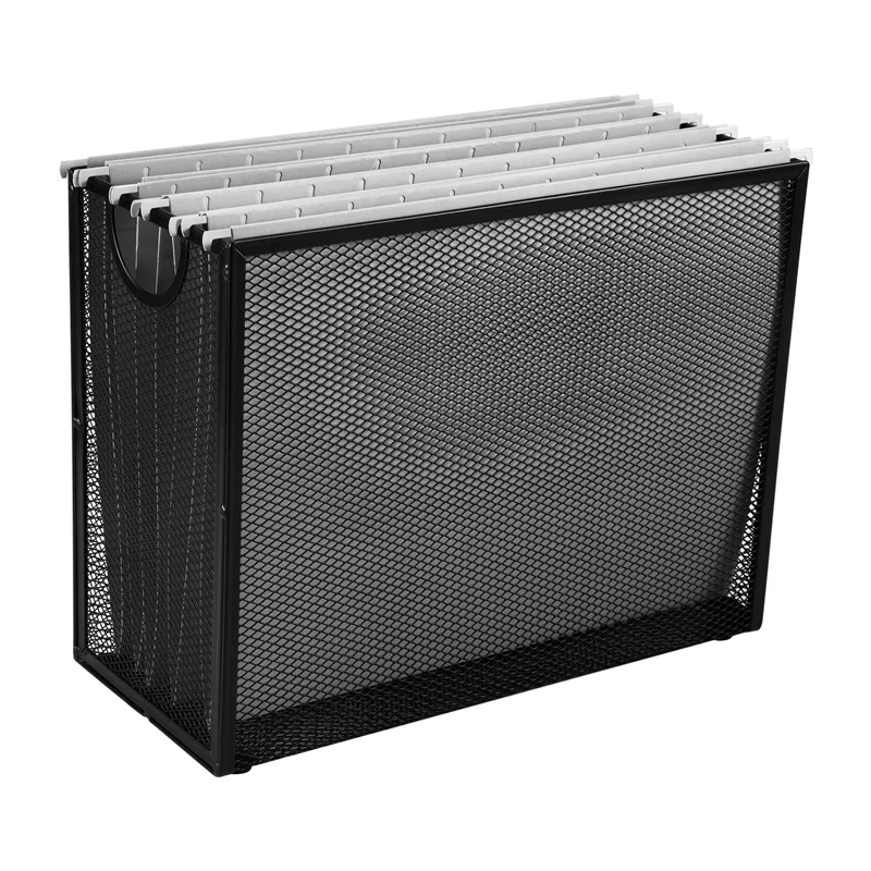 

QWE-Hanging File Organizer Filing Box,Metal Mesh File Crate Desk Organizer Magazine Holder With 5 Hanging Folders Included