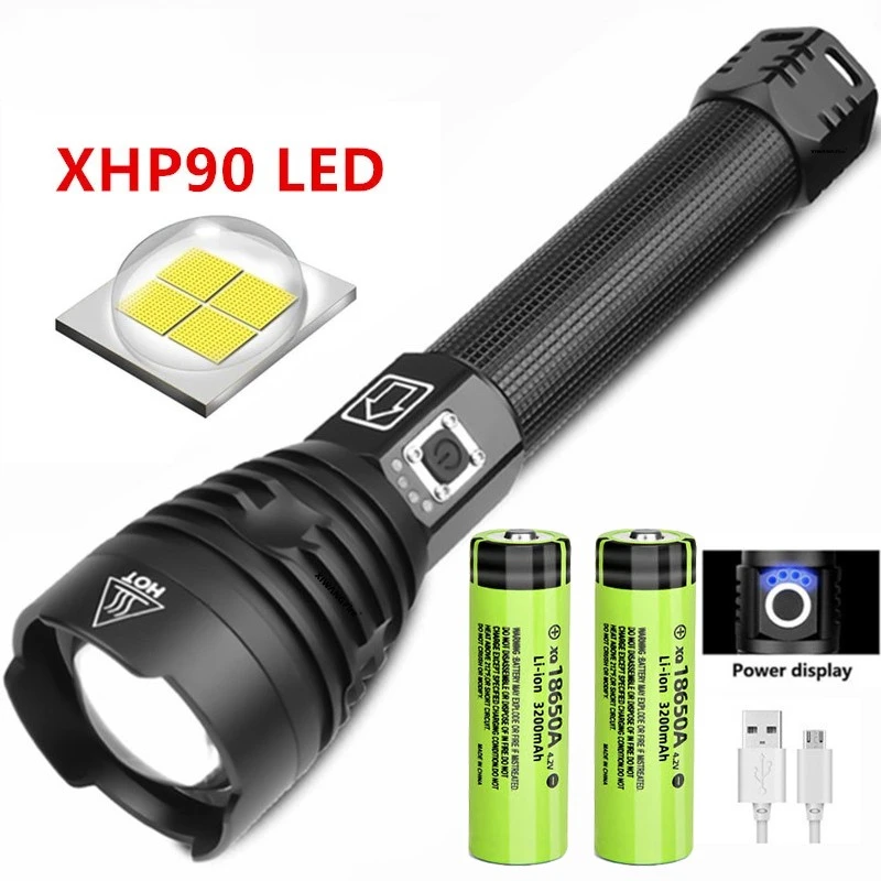 

XHP90 Led Flashlight 26650 USB Rechargeable Torch Powerful Tactical Flash Light Zoomable Hunting Lantern Waterproof Hand Lamp