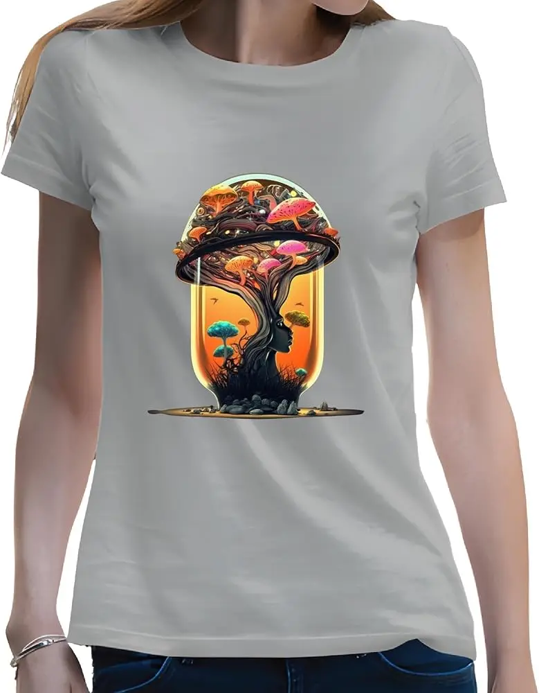 Gift for Thinking Heads Hippie Mushroom in Bottle Fiction Art  High Quality 100%Cotton Short Sleeve