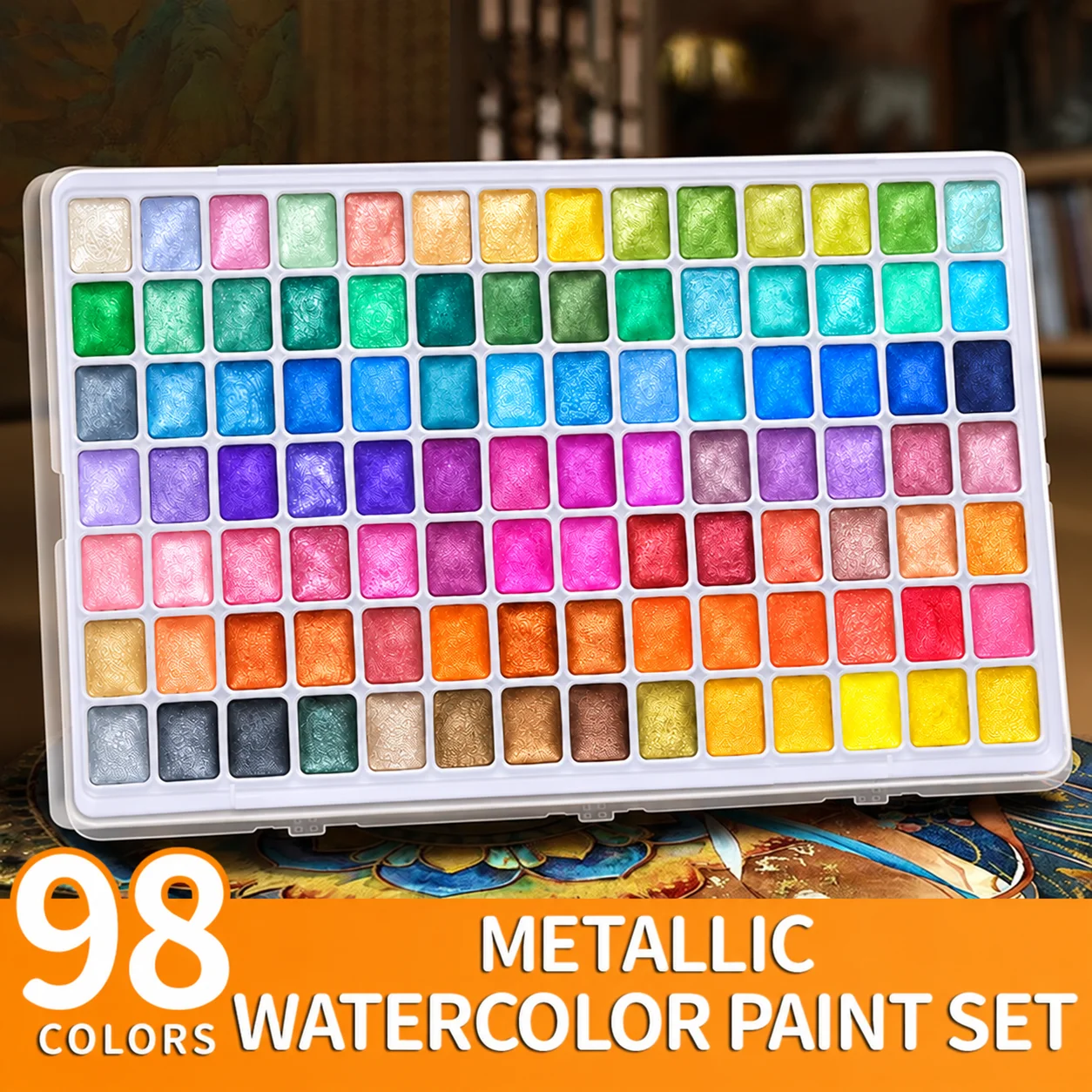 98-Color Metallic Shimmer Watercolor Paint Set, Pearl Pigments for Artists, Hobbyists, Illustration, Scrapbooking, Decoration