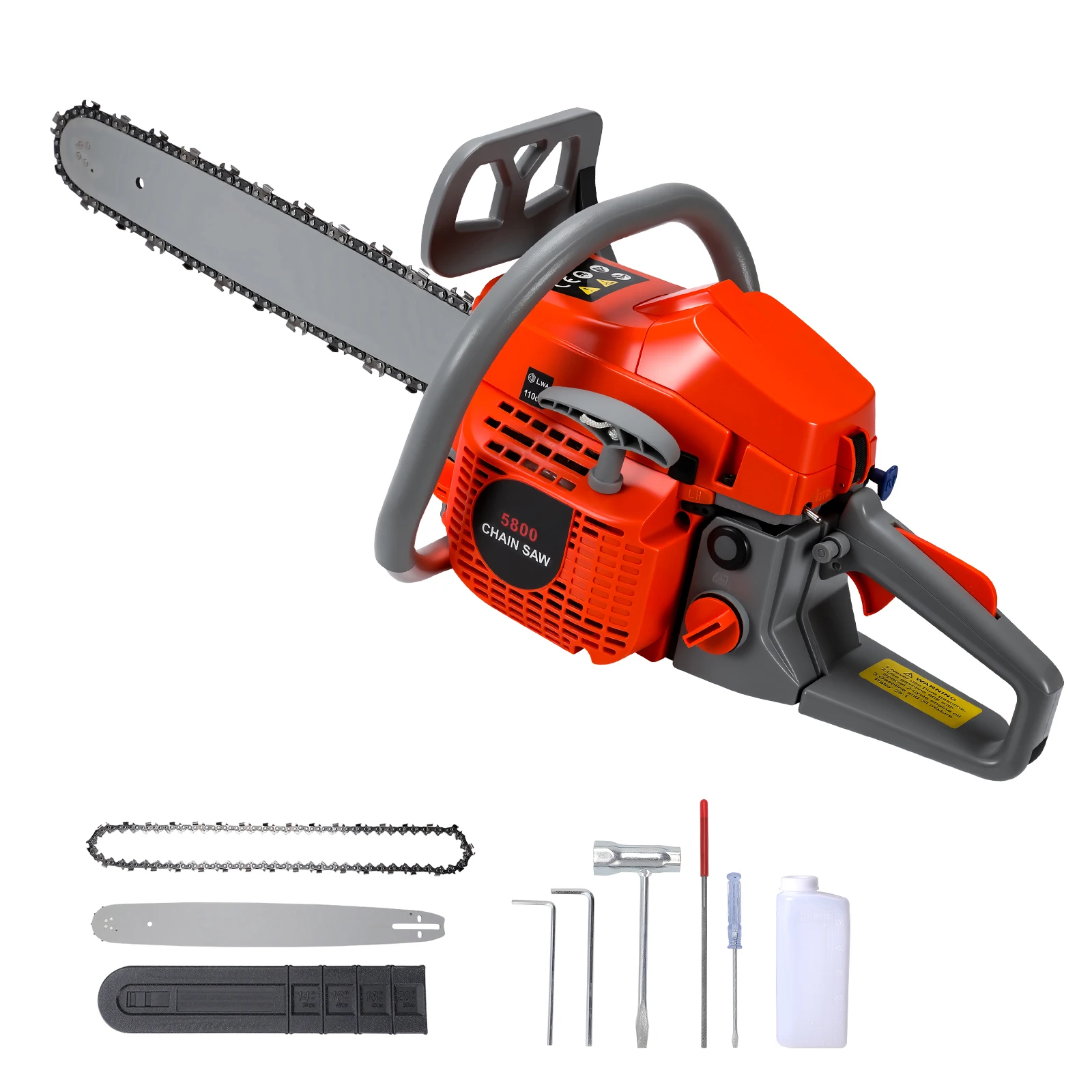 Tronçonneuse à essence 2 temps 58cc 2,4 kW avec guide-chaîne de 20 pouces et graisseur automatique – Outil de coupe de bois et d'abattage haute puissance – Tronçonneuse forestière portable pour l'élagage, le jardinage et l'agriculture – Usage extérieur intensif
