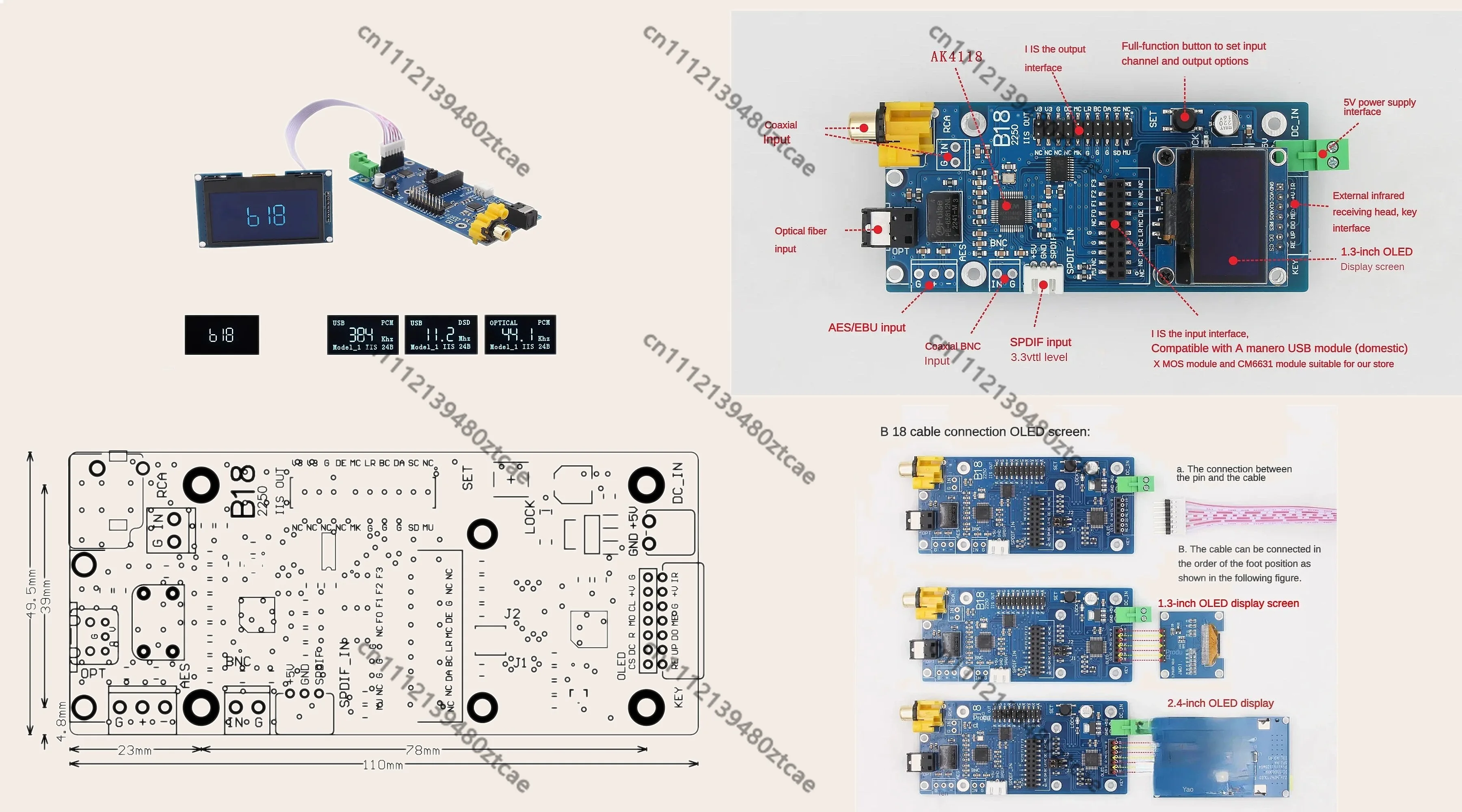 nvarcher-ak4118-receiver-board-coaxial-fiber-to-iis-support-xmos-amanero-usb-24-oled-display