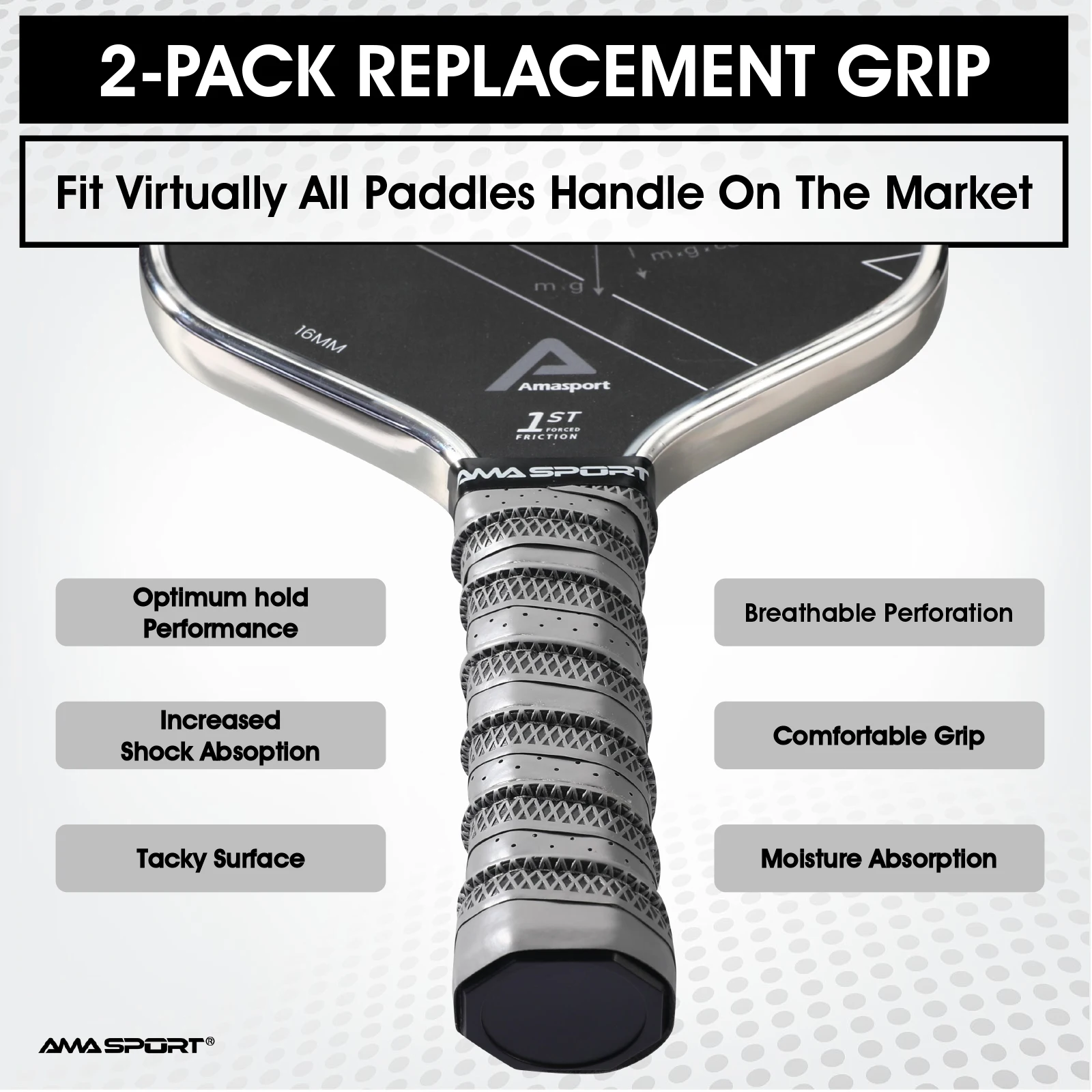 AMA SPORRT Pickleball Paddle Racket Grip High-grade Keel Sweat-absorbing Belt Grip Pickleball Accessories 2 Grips/Pack